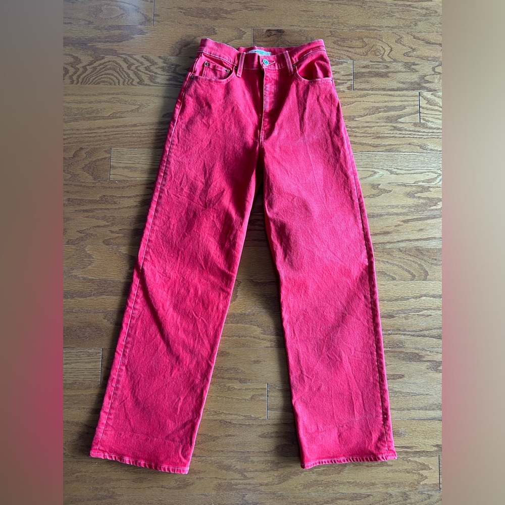 Moussy High Rise Jeans in Vibrant Red